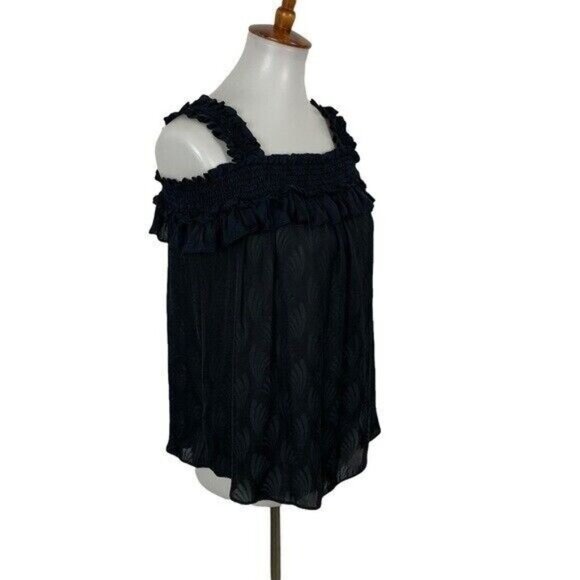 Anthropologie Black Smocked Ruffle Strap Sleeveless Textured Boho Tank Top S - Picture 4 of 7